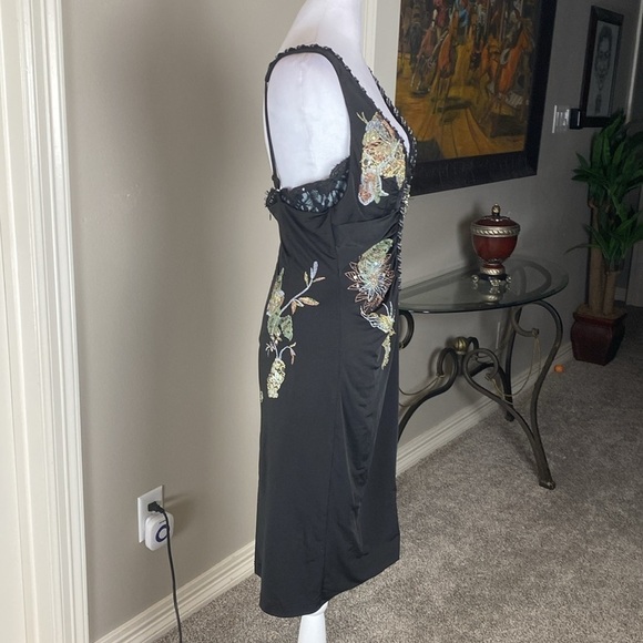 Caribbean Queen Black Beaded Spaghetti Straps Cocktail Bodycon Mini Dress M - Picture 5 of 8